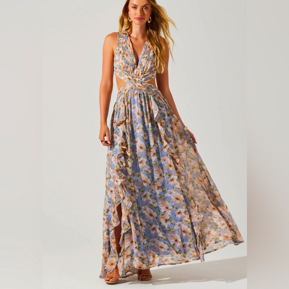ASTR the Label Noya Floral Maxi Dress in Iris Blue Blush